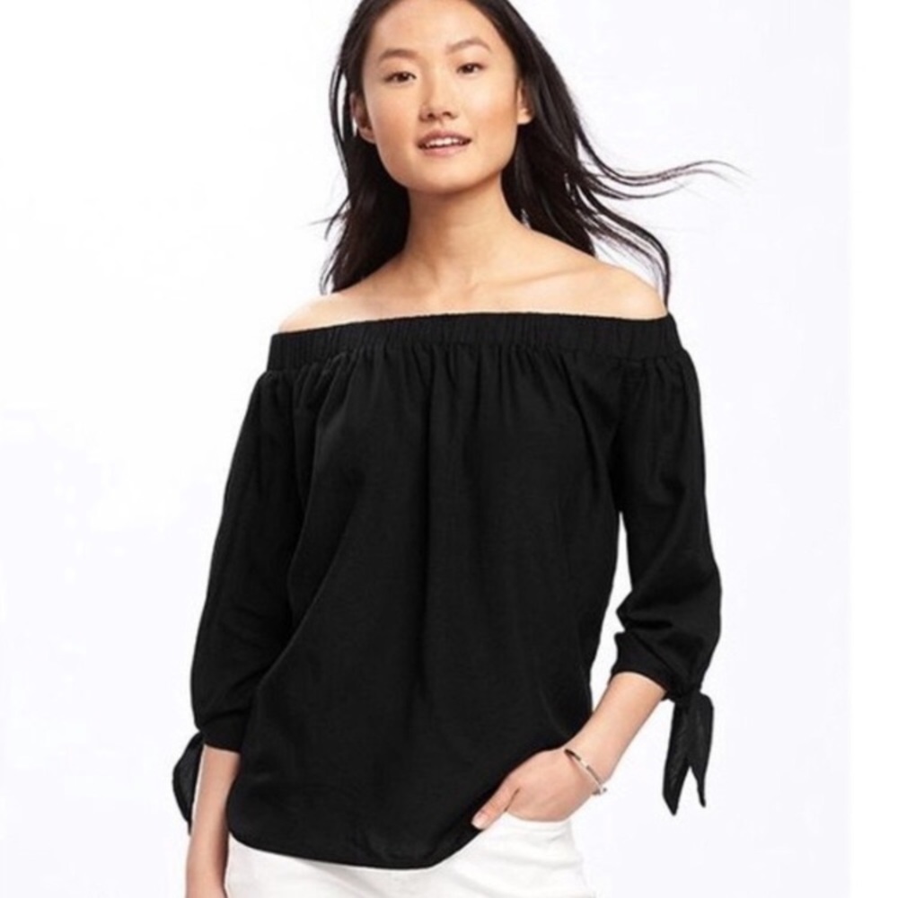 Old Navy linen off the shoulder tie sleeve top